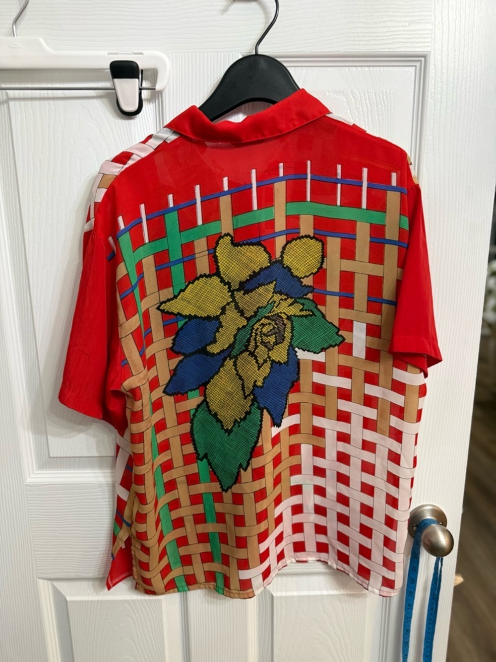 Vintage 90s Red Floral Geometric Button Up Blouse Art Print Retro Top whimisgoth - Picture 5 of 8